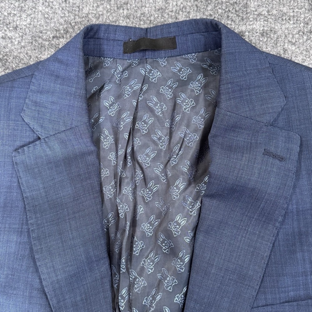 Psycho Bunny Mens 42L/32 Blue Wool 2 Piece Suit Regular Fit Two Button Notch